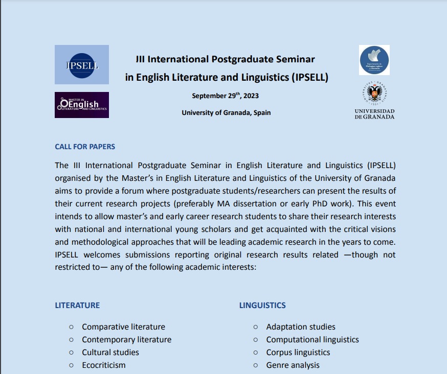 III International Postgraduate Seminar in English Literature and Linguistics (IPSELL)
