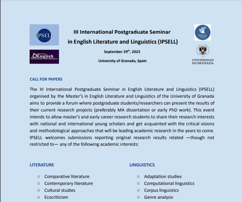 III International Postgraduate Seminar in English Literature and Linguistics (IPSELL) III International Postgraduate Seminar in English Literature and Linguistics (IPSELL)